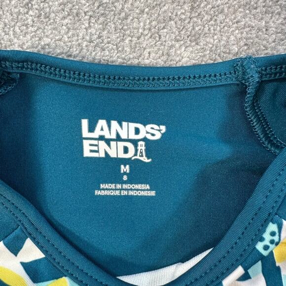 Lands' End Boys Short Sleeve Rash Guard Medium 8 Fish Graphic Teal Swim Summer - Picture 2 of 5